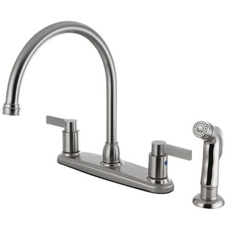 Kingston Brass FB2798NDLSP 8 In. NuvoFusion Centerset Kitchen Faucet With Side Sprayer; Satin Nickel